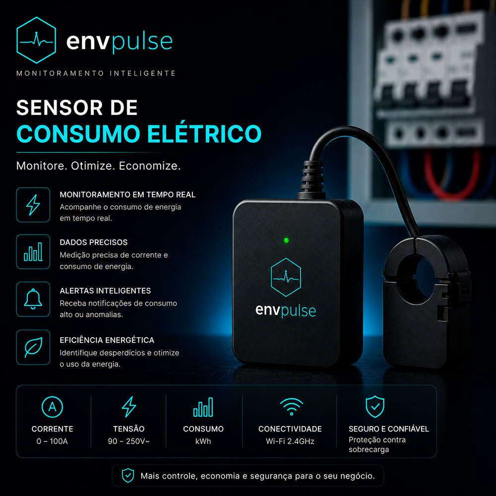 Sensor de Consumo Elétrico envpulse — corrente, tensão e potência