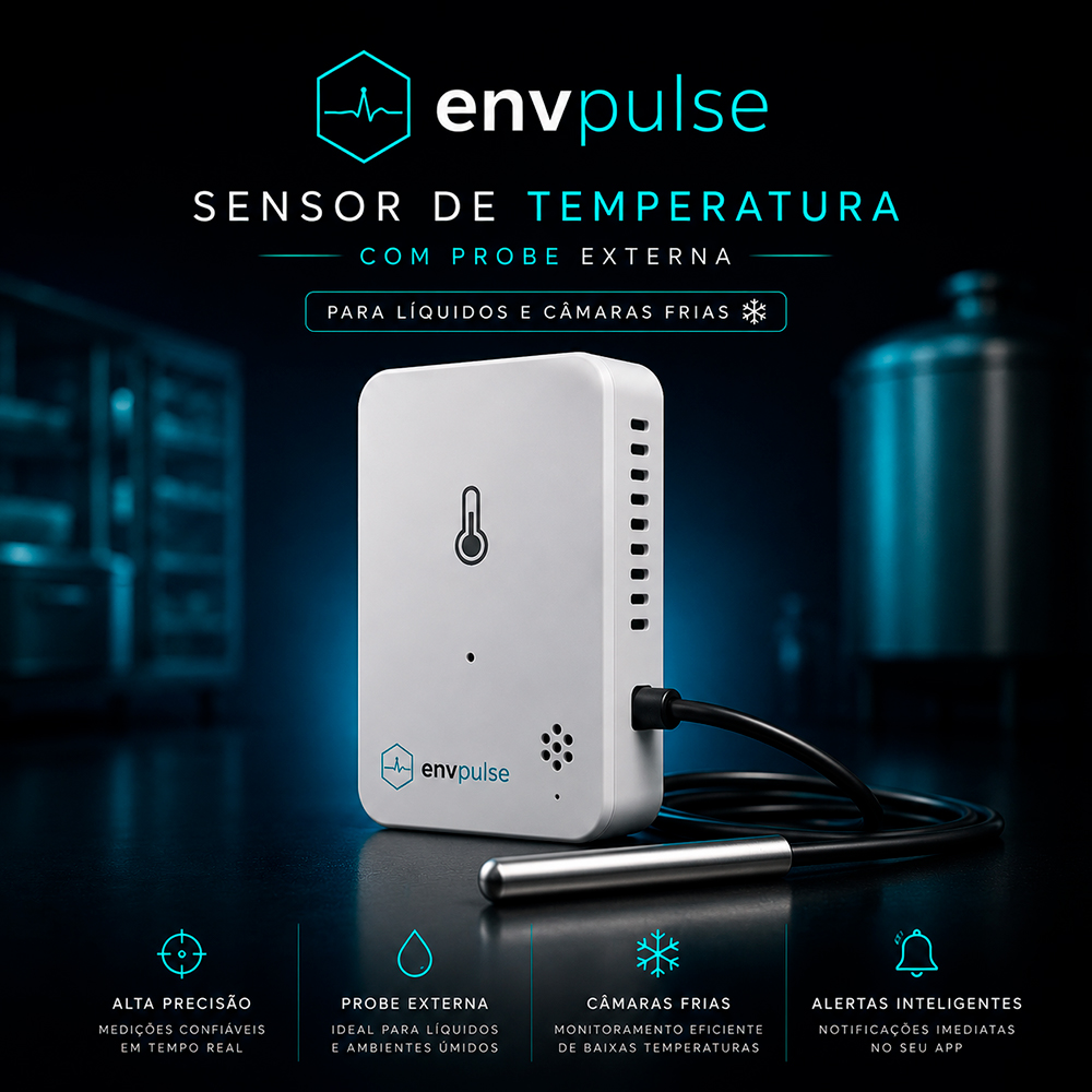Sensor de Temperatura com probe externa para líquidos e câmaras frias